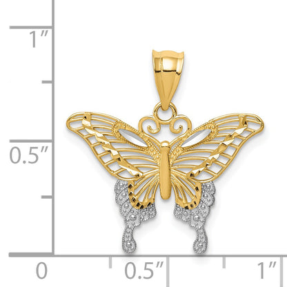 14k and White Rhodium Diamond-cut Butterfly Pendant