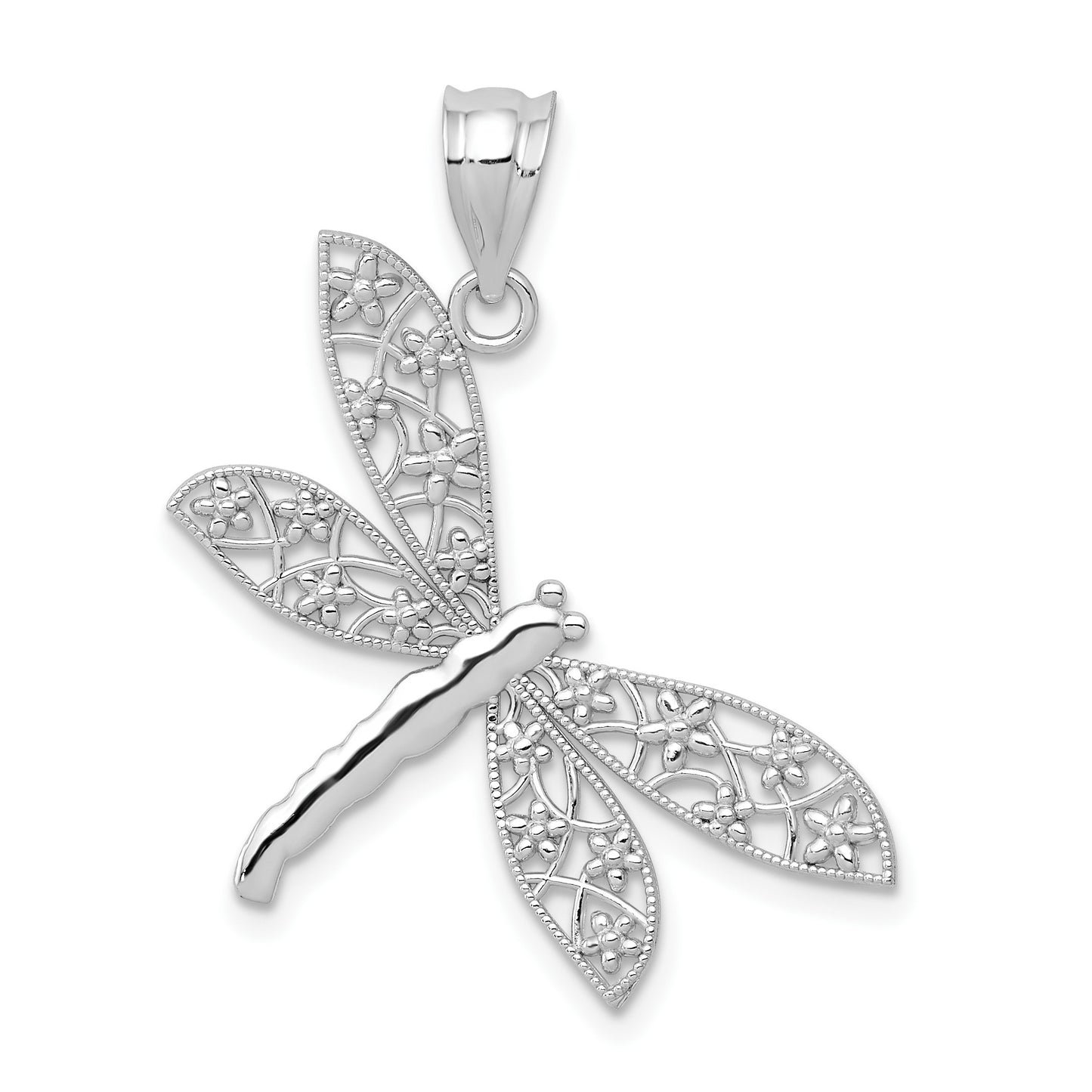 14k White Gold Filigree Dragonfly Pendant