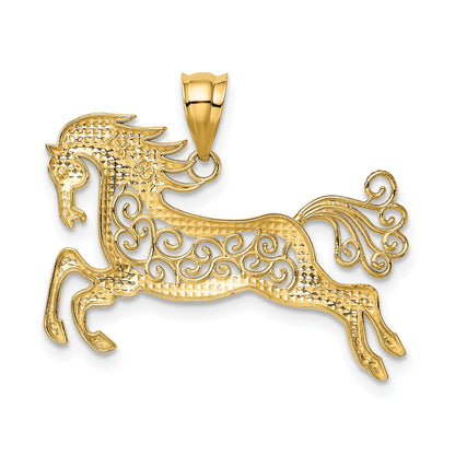 14k and White Rhodium Filigree Horse Pendant