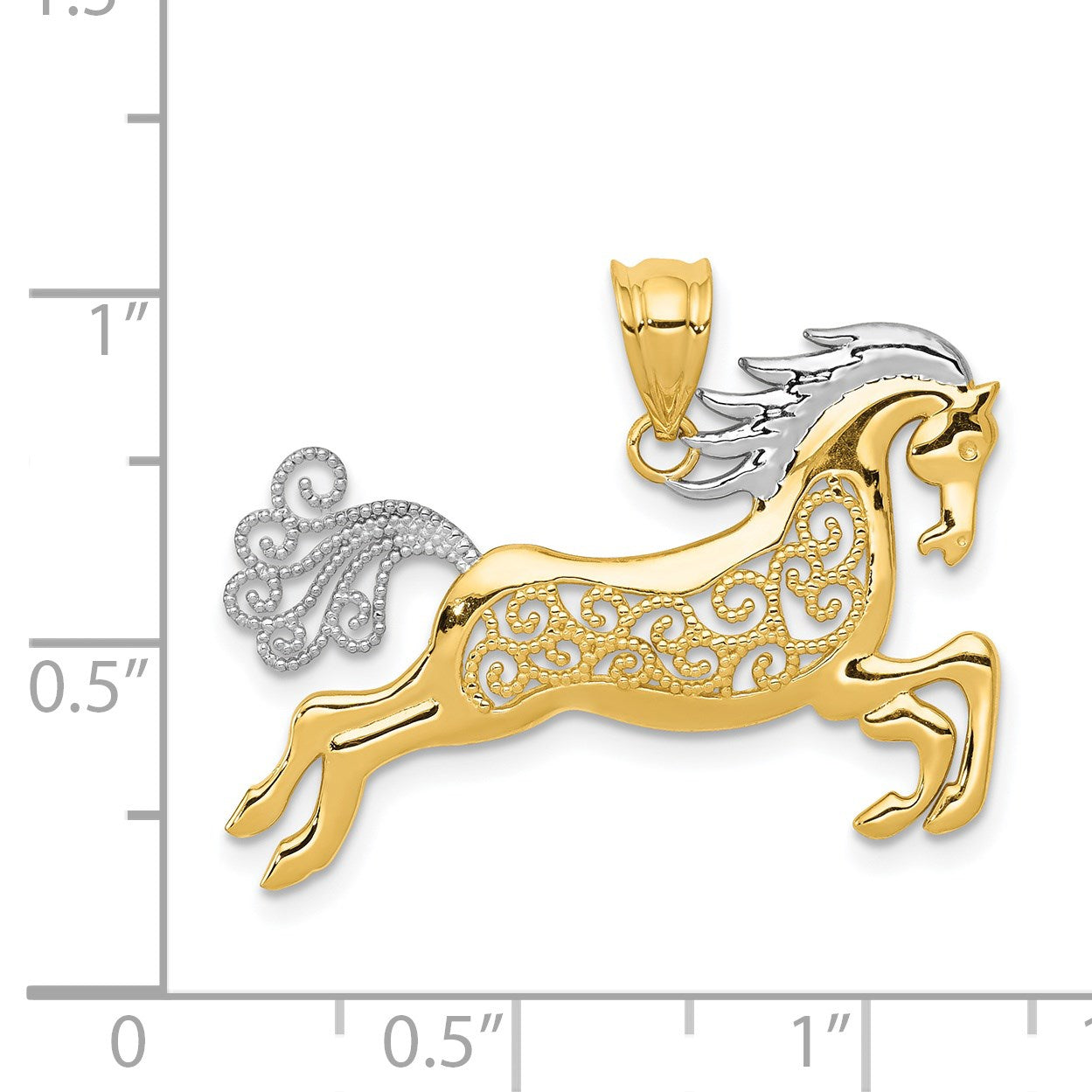 14k and White Rhodium Filigree Horse Pendant