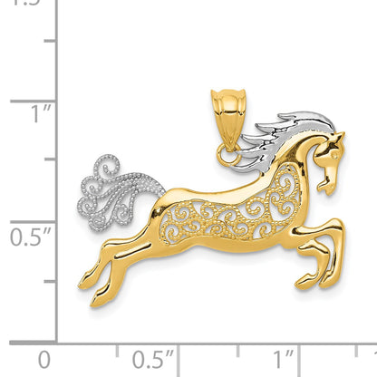 14k and White Rhodium Filigree Horse Pendant