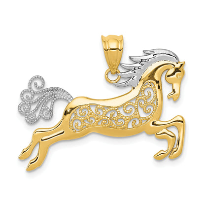 14k and White Rhodium Filigree Horse Pendant