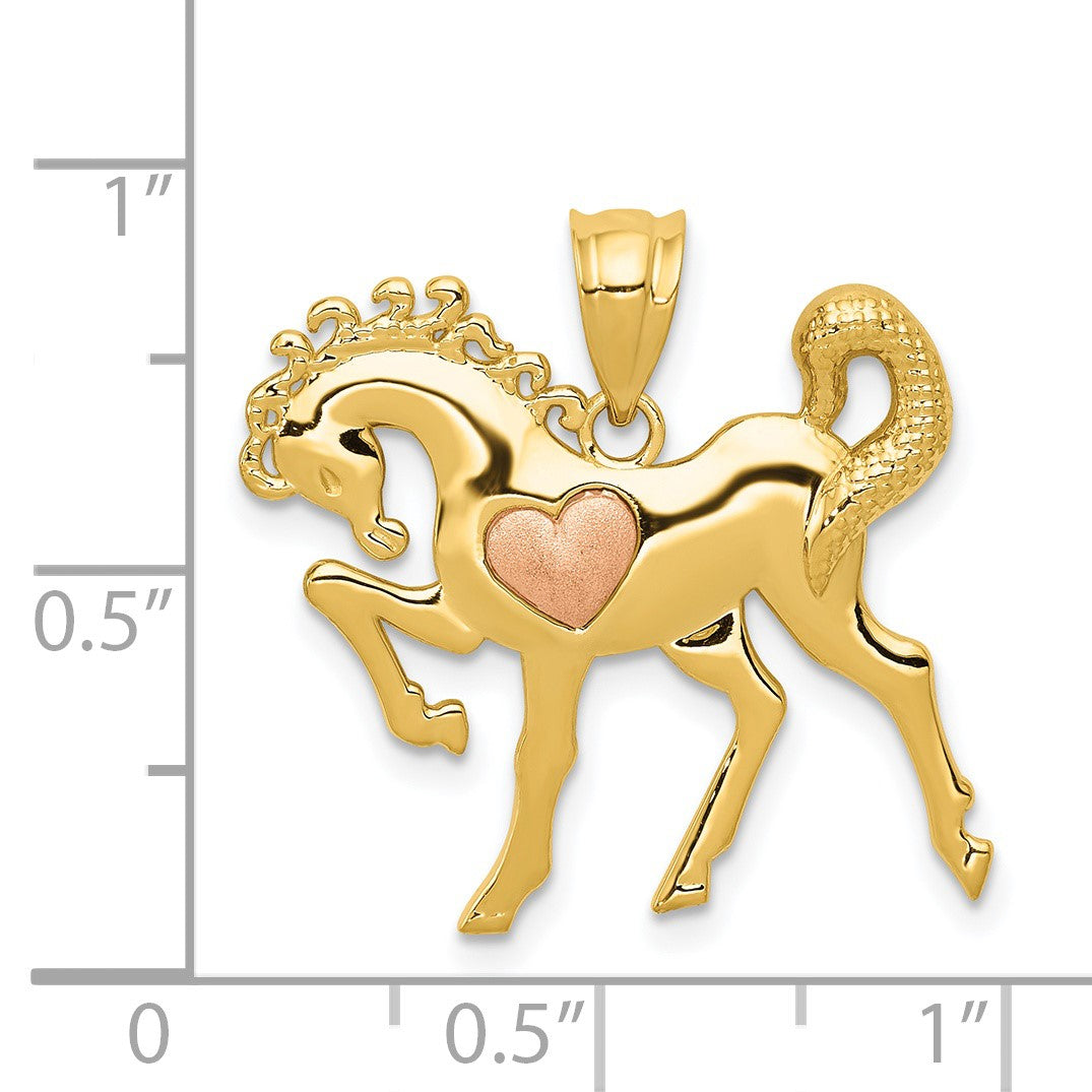 14k Yellow and Rose Gold Horse with Heart Charm