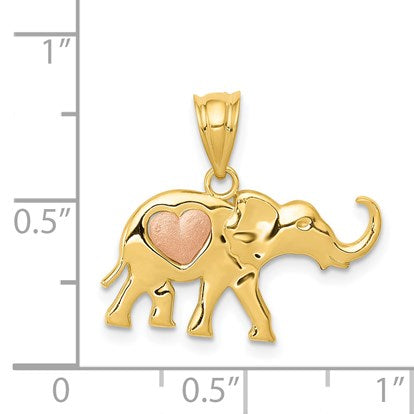 14k Yellow and Rose Gold Elephant with Heart Charm