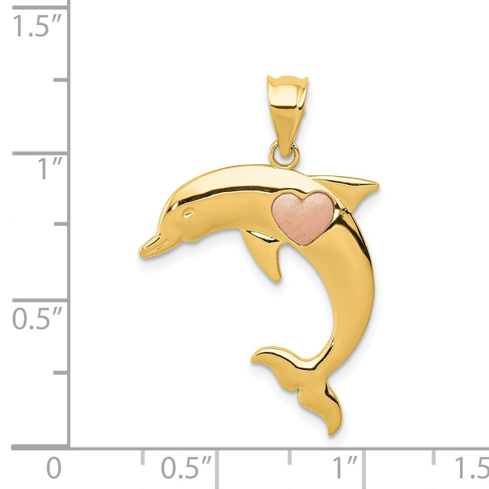 14k Two Tone Dolphin w/Heart Pendant