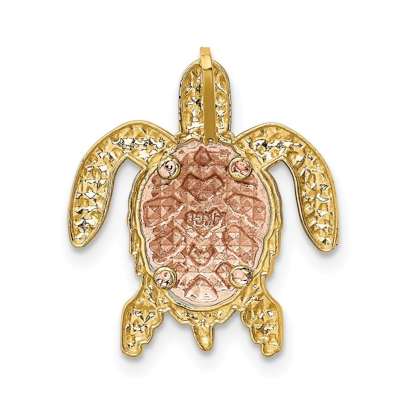 14K Two-Tone with White Rhodium Turtle Pendant Chain Slide