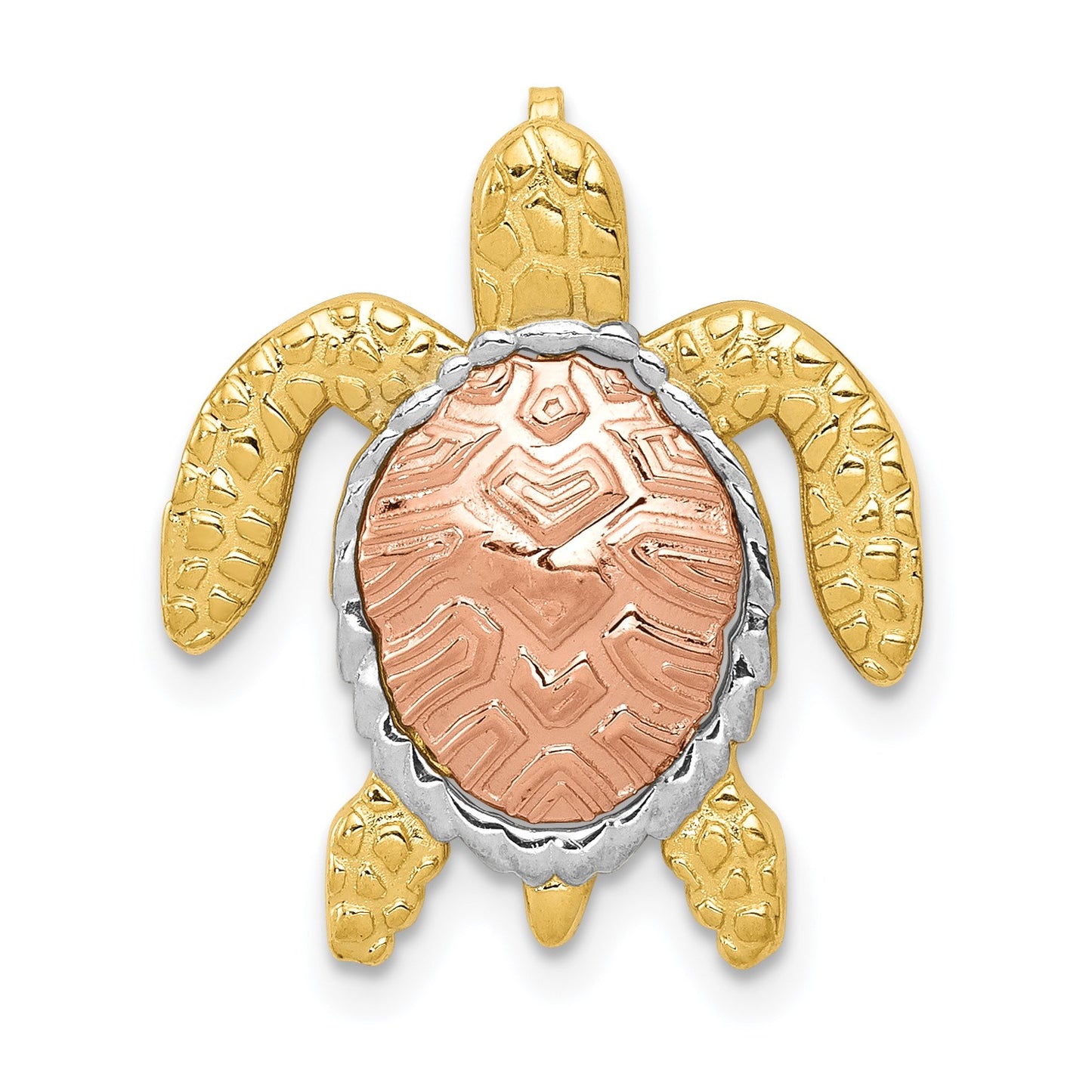 14K Two-Tone with White Rhodium Turtle Pendant Chain Slide