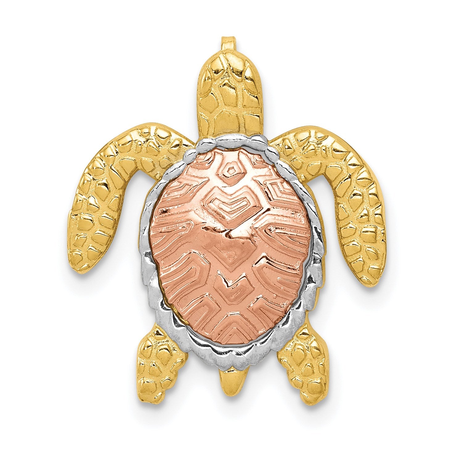 14K Two-Tone with White Rhodium Turtle Pendant Chain Slide