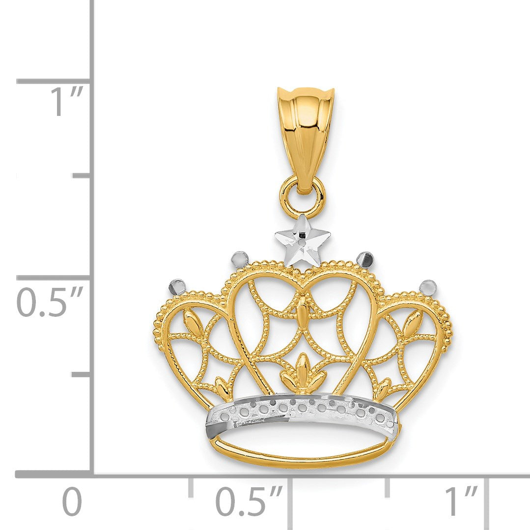 14k and White Rhodium Crown Pendant