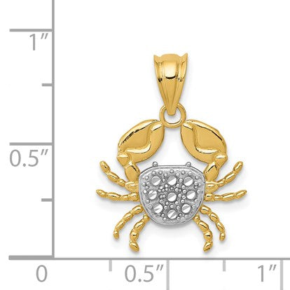 14K and White Rhodium Diamond-Cut Crab Pendant