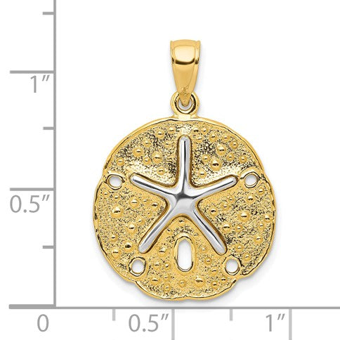14k Two-Tone Sand Dollar with Starfish Pendant