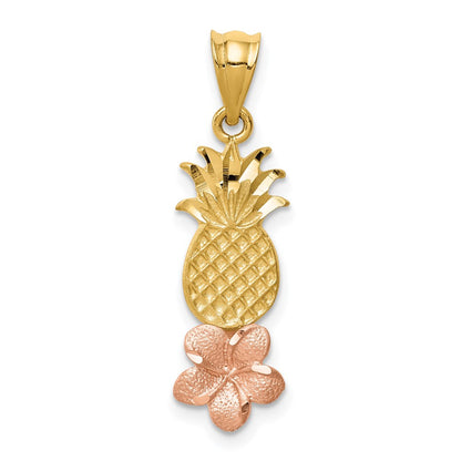 14K Yellow and Rose Gold Pineapple W/ Plumeria Pendant