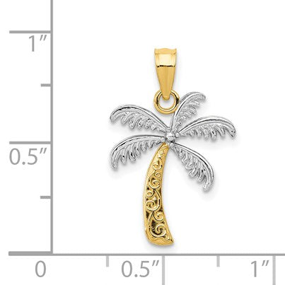 14K and White Rhodium Palm Tree Pendant