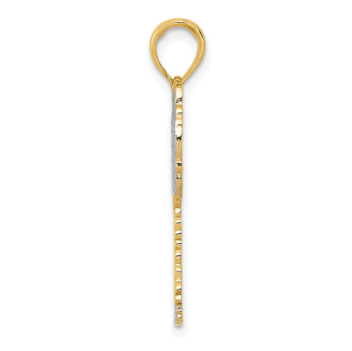 14K and White Rhodium Polished And Textured Palm Tree Pendant