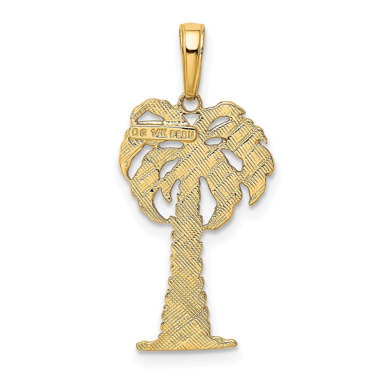 14K and White Rhodium Polished And Textured Palm Tree Pendant