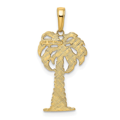 14K and White Rhodium Polished And Textured Palm Tree Pendant