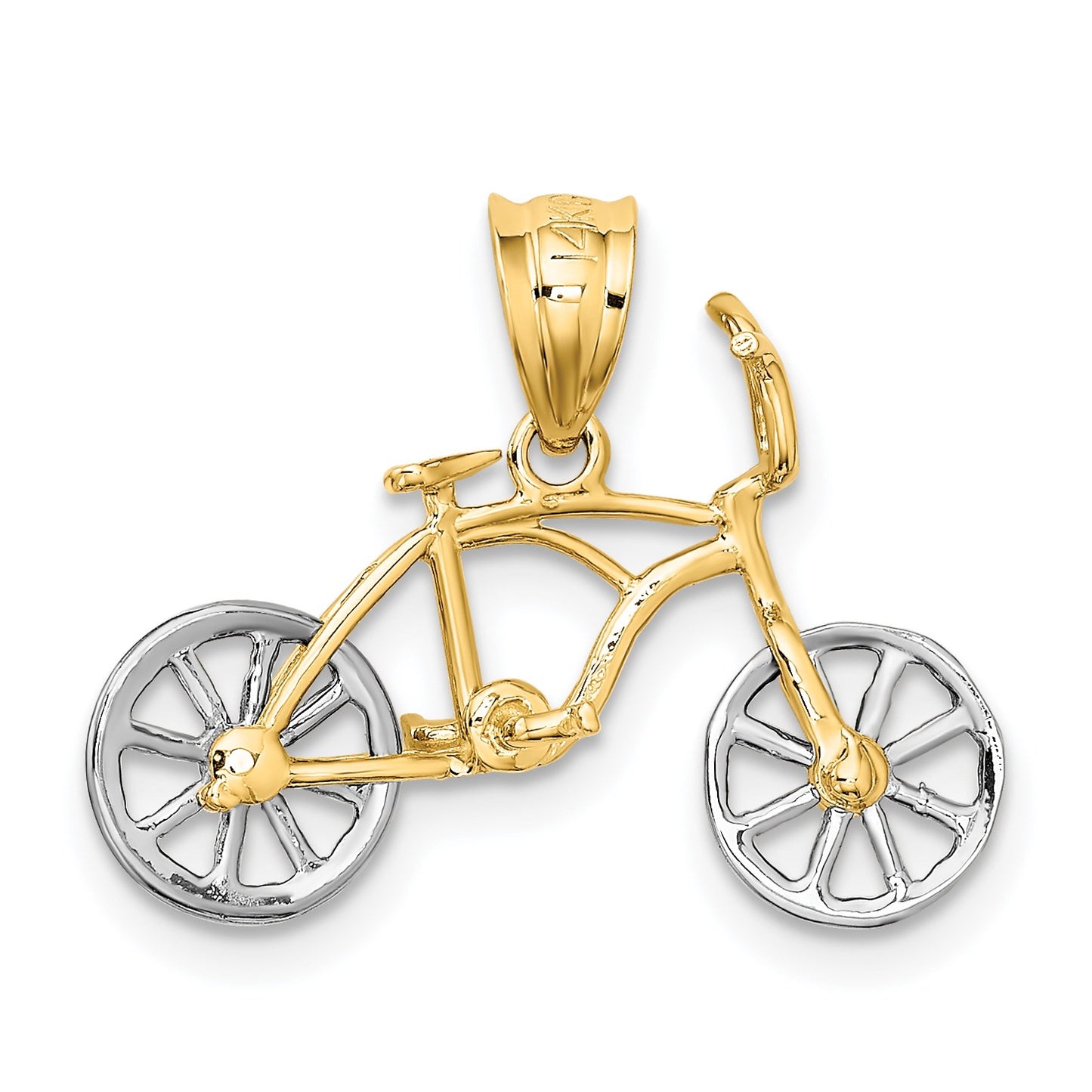 14k Two-tone 3-D Bicycle with Moveable Wheels Pendant