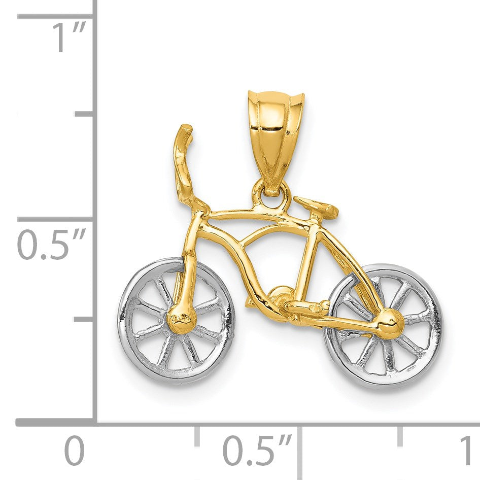 14k Two-tone 3-D Bicycle with Moveable Wheels Pendant