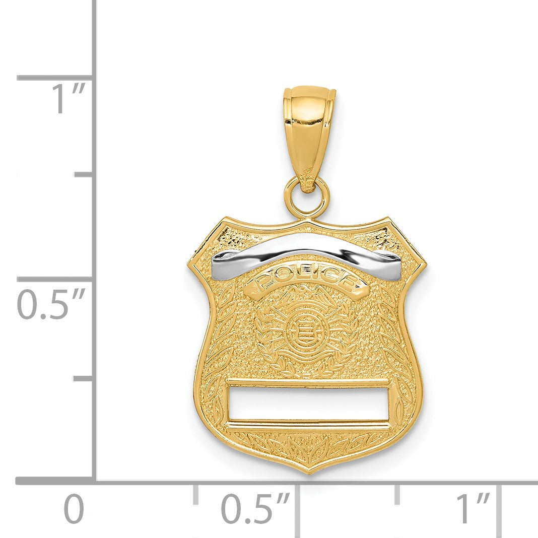 14k and White Rhodium POLICE Badge Pendant
