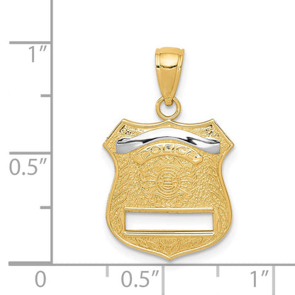 14k and White Rhodium POLICE Badge Pendant
