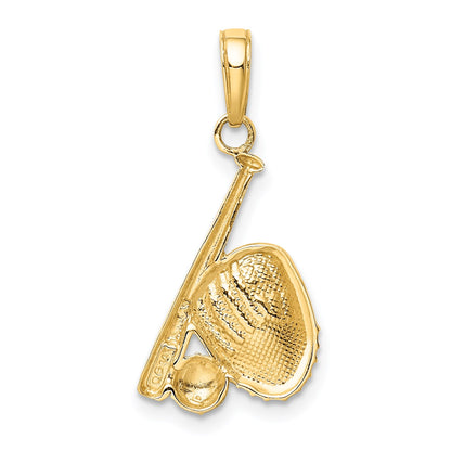 14K and White Rhodium Baseball/Bat/Glove Pendant