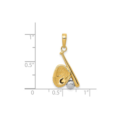 14K and White Rhodium Baseball/Bat/Glove Pendant