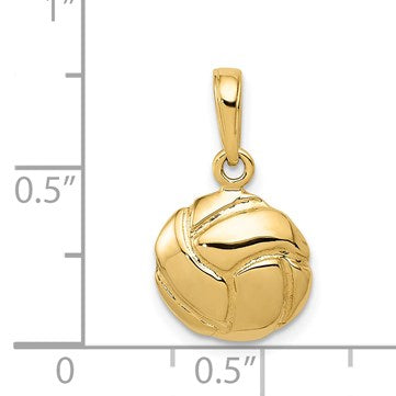 14K Solid Polished Domed Open-Back Volleyball Charm