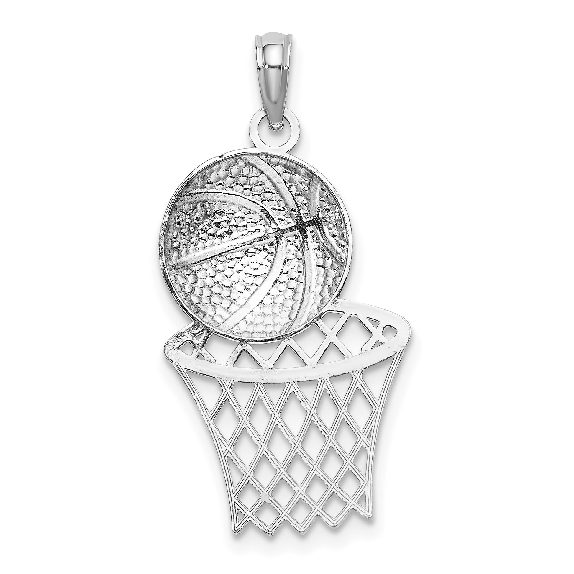 14K White Gold Basketball and Net Charm