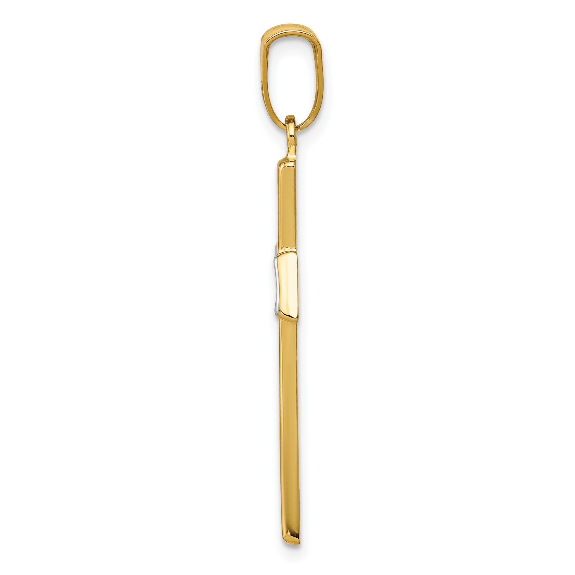 14K and White Rhodium Polished Cross Pendant