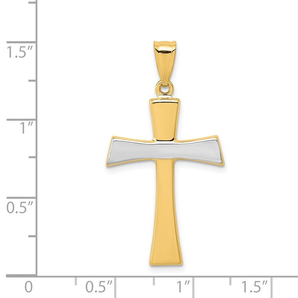14K and White Rhodium Polished Cross Pendant