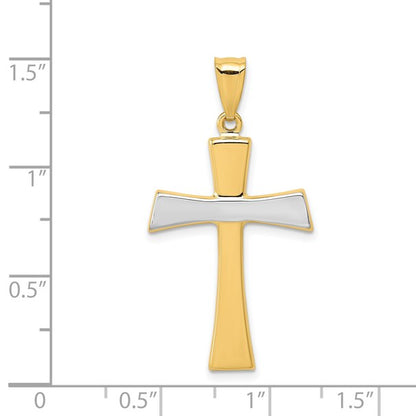 14K and White Rhodium Polished Cross Pendant
