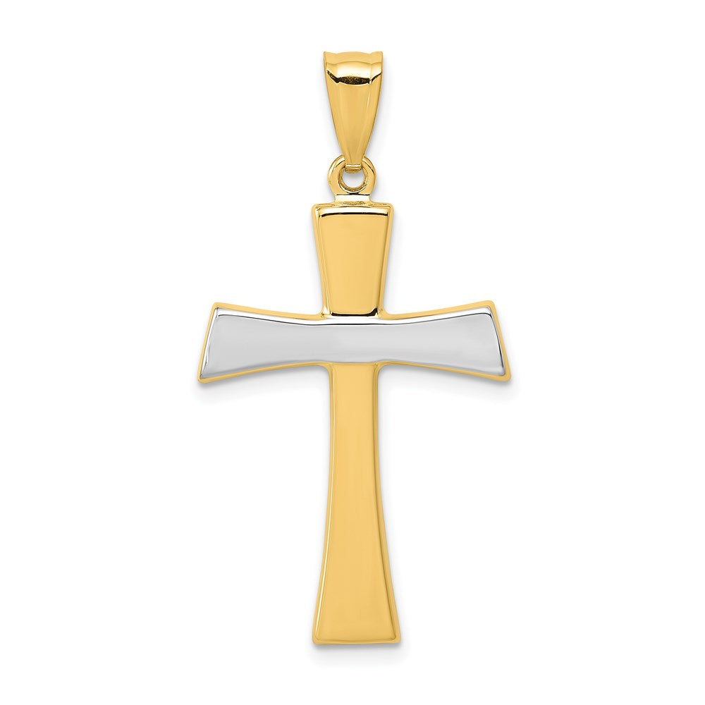 14Kw/Rhodium Polished Cross Pendant