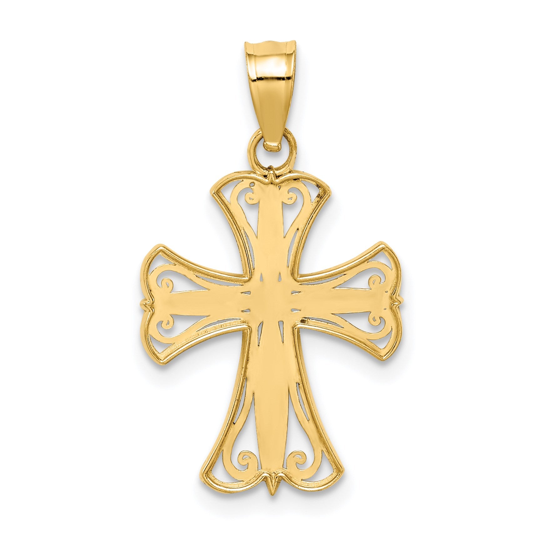 14k and White Rhodium Diamond-cut Cross Pendant