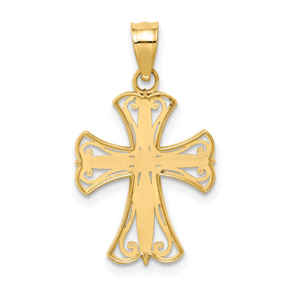 14k and White Rhodium Diamond-cut Cross Pendant