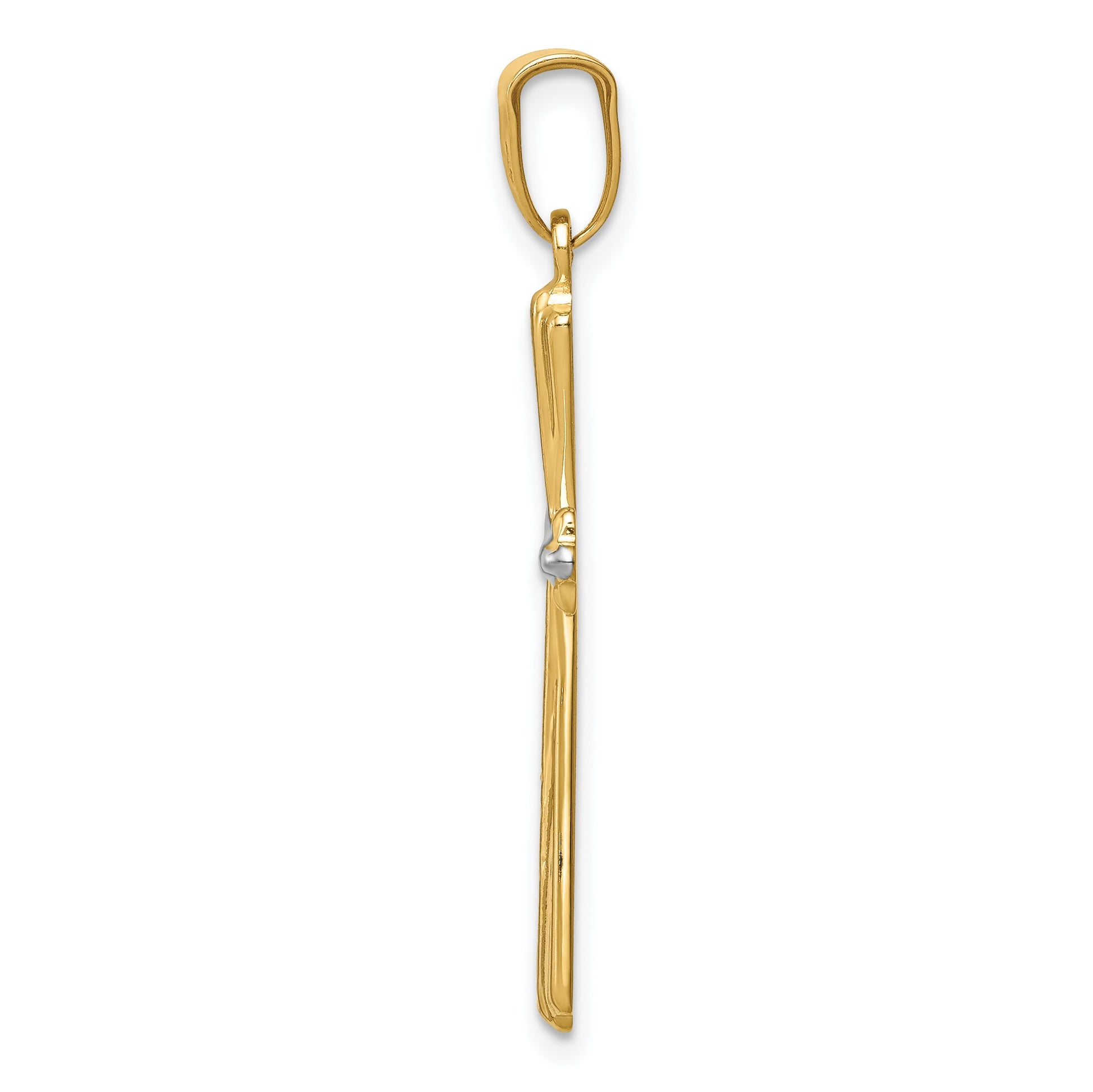 14k and White Rhodium Diamond Cut Cross Pendant