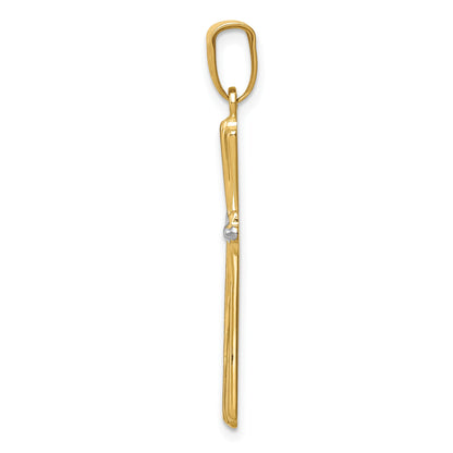 14k and White Rhodium Diamond Cut Cross Pendant