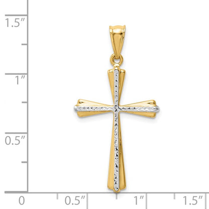 14k and White Rhodium Diamond Cut Cross Pendant