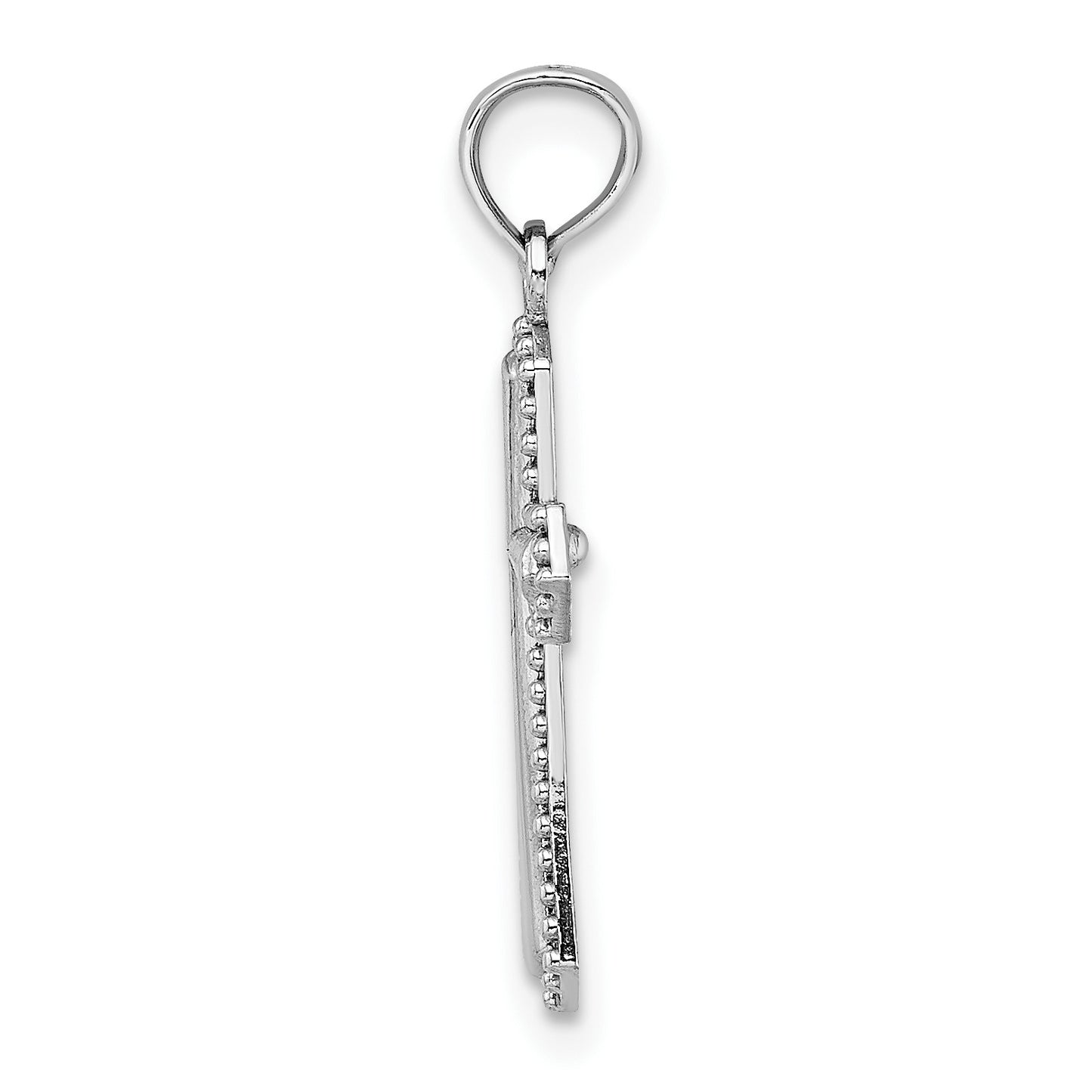 14K White Gold Beaded Trim Cross Charm