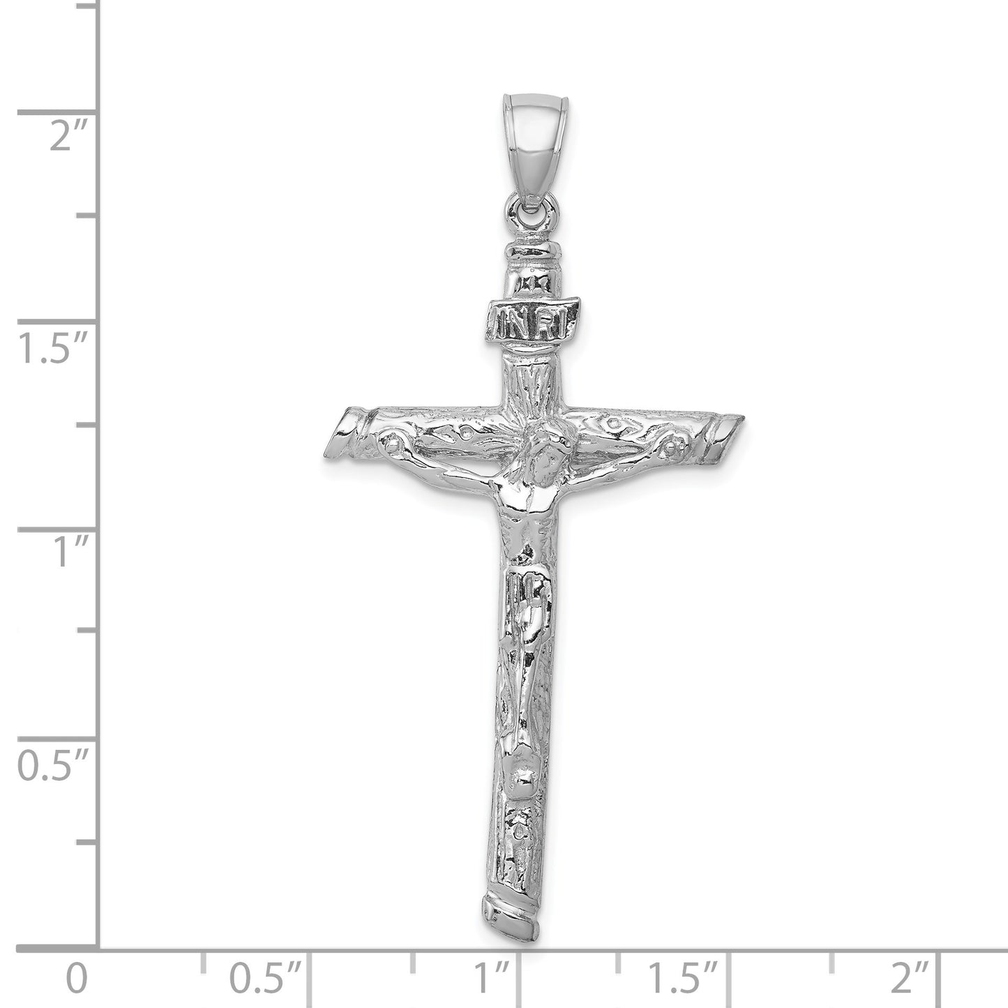 14k White Gold Textured Tree INRI Crucifix Pendant