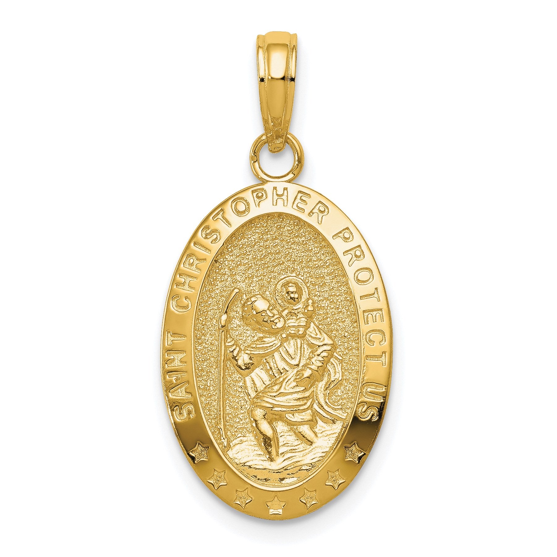 14k Polished Solid Saint Christopher Medal Oval Pendant