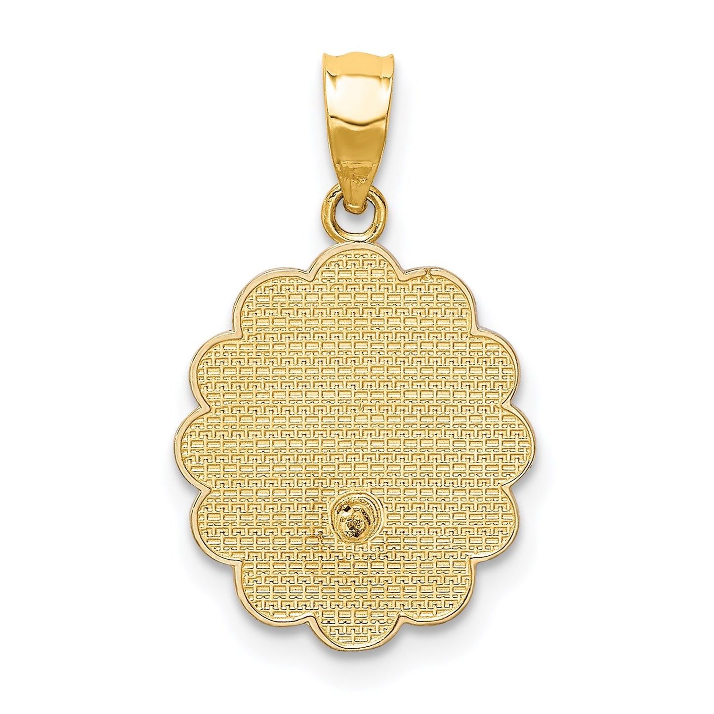 14K Two-tone and White Rhodium Solid Spanish Baptism Mi Bautizo Oval Pendant