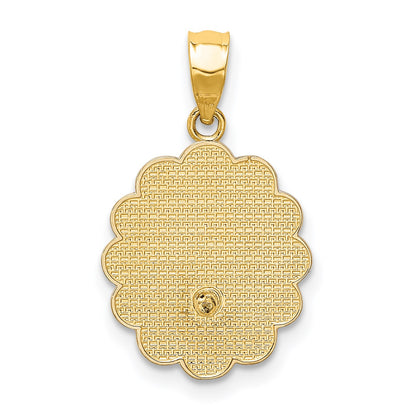 14K Two-tone and White Rhodium Solid Spanish Baptism Mi Bautizo Oval Pendant