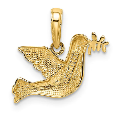 14k and White Rhodium Polished Diamond-cut Dove Charm