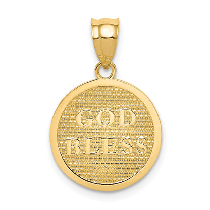 14K Reversible Cross and GOD BLESS Disc Charm