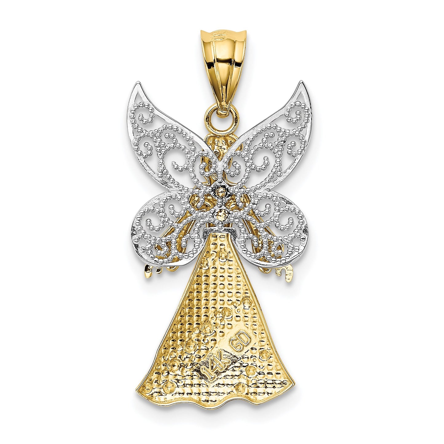 14KTwo-tone and White Rhodium Filigree Angel Pendant