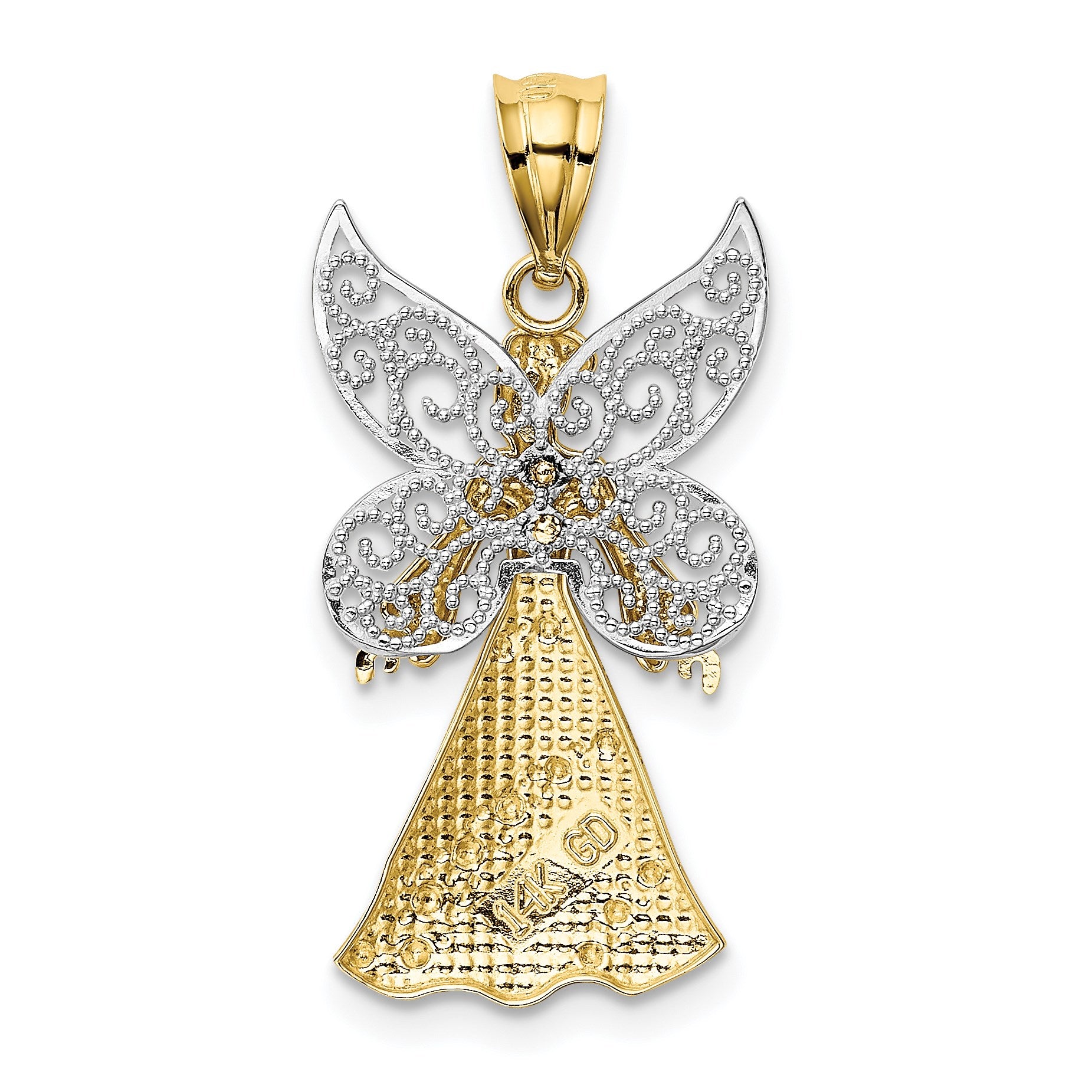 14KTwo-tone and White Rhodium Filigree Angel Pendant