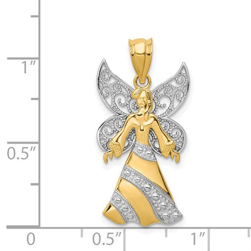 14KTwo-tone and White Rhodium Filigree Angel Pendant