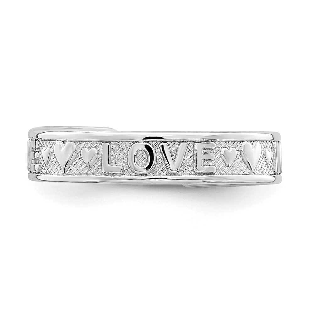 14K White Gold Polished LOVE and Hearts Toe Ring