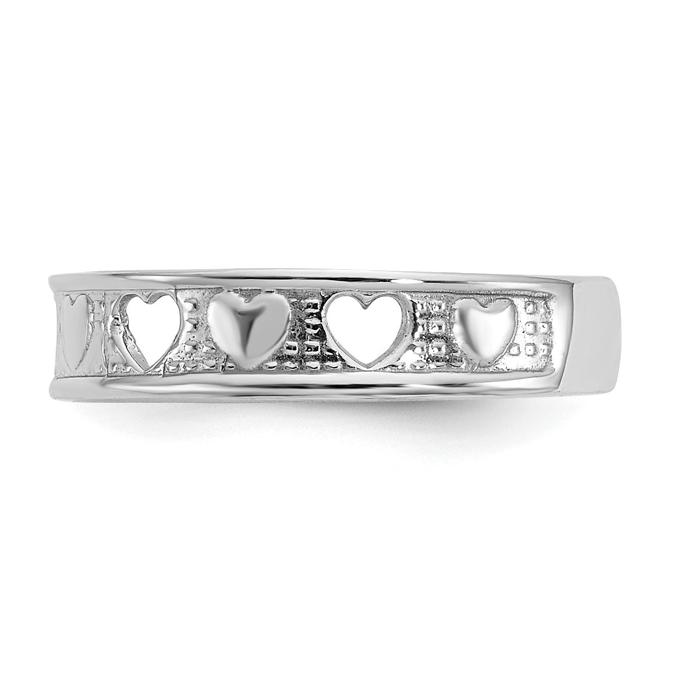 14k White Gold Polished with Hearts Toe Ring