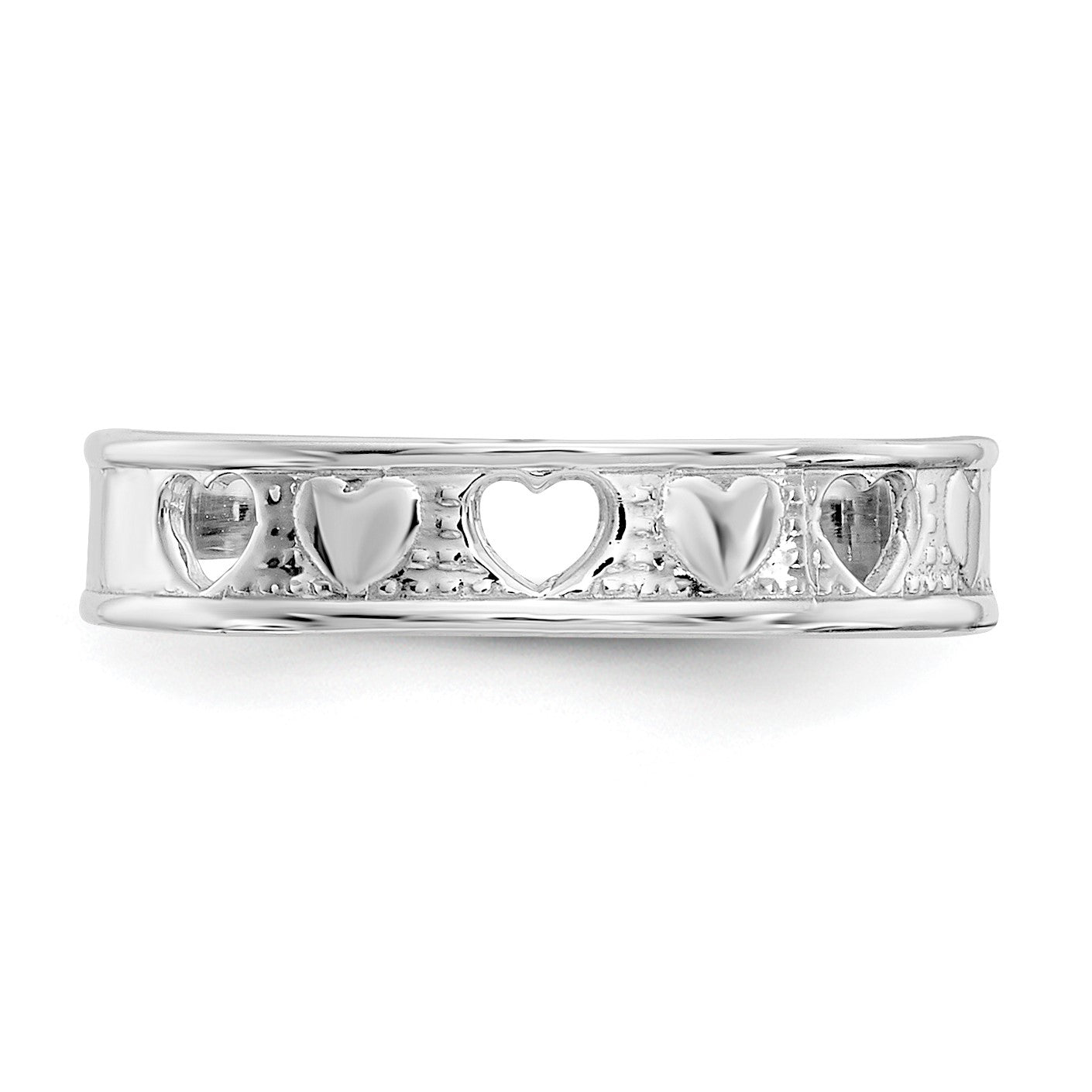 14k White Gold Polished with Hearts Toe Ring